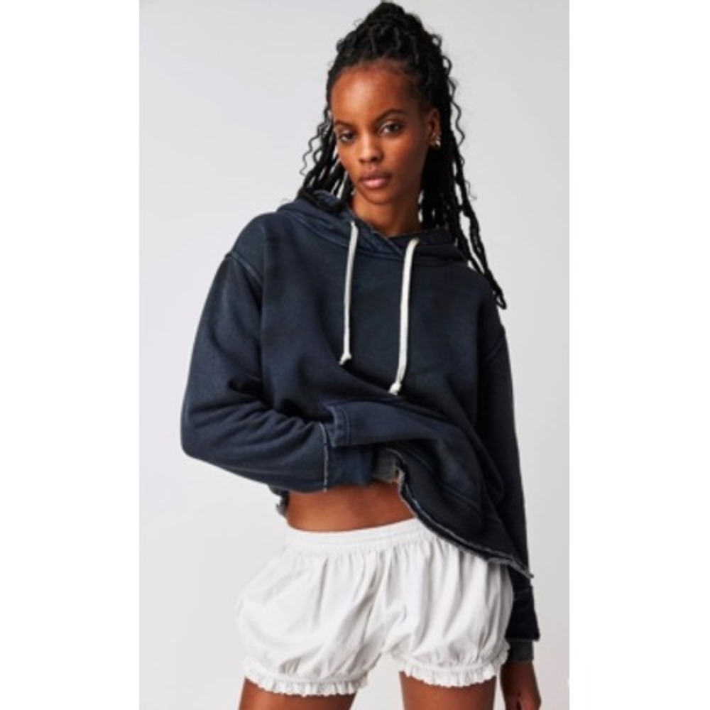 Free People We The Free Zuma Hoodie Washed Black Distressed Sweatshirt Small